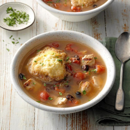 Chipotle Chicken Soup with Cornmeal Dumplings