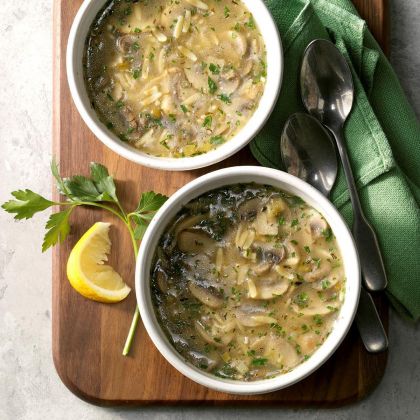 Lemony Mushroom-Orzo Soup for Two